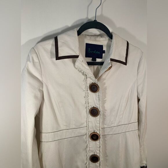 Boden EUC cream/brown cotton long coat with large brown buttons Size 10 - Picture 2 of 9